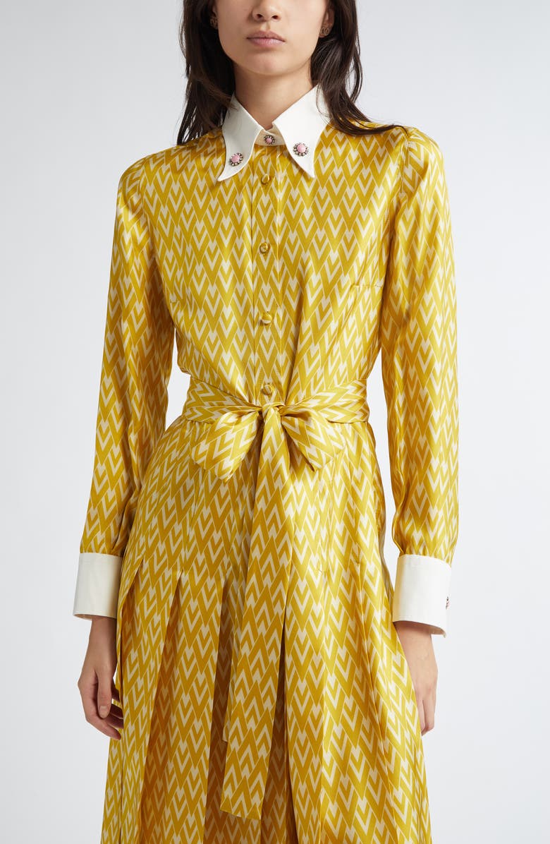 Valentino Garavani Toute la V Belted Long Sleeve Silk Twill Shirtdress, Alternate, color, 
