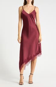 Madden Girl Lace Trim Asymmetrical Midi Slipdress