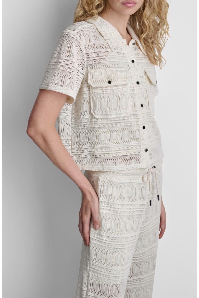 Open Stitch Button-Up Shirt, Alternate, color, COCONUT