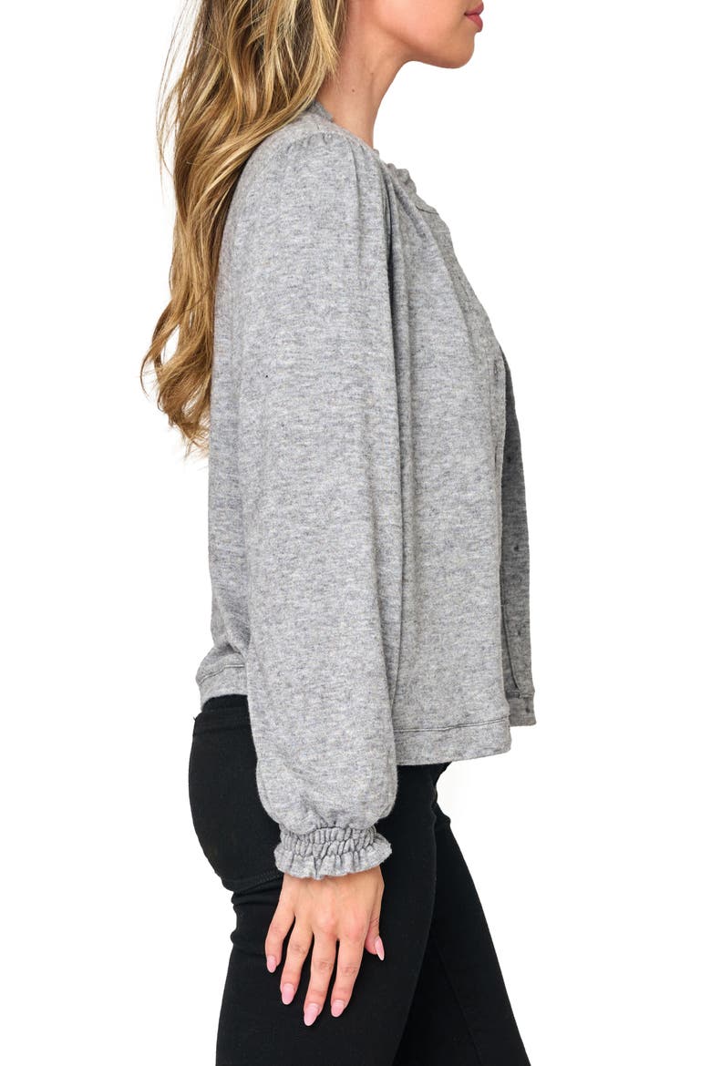 Ruffle Accent Cardigan, Alternate, color, HEATHER GREY