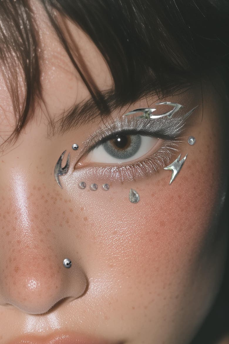 Chromed Out Face Adornments, Alternate, color, Metallic Silver