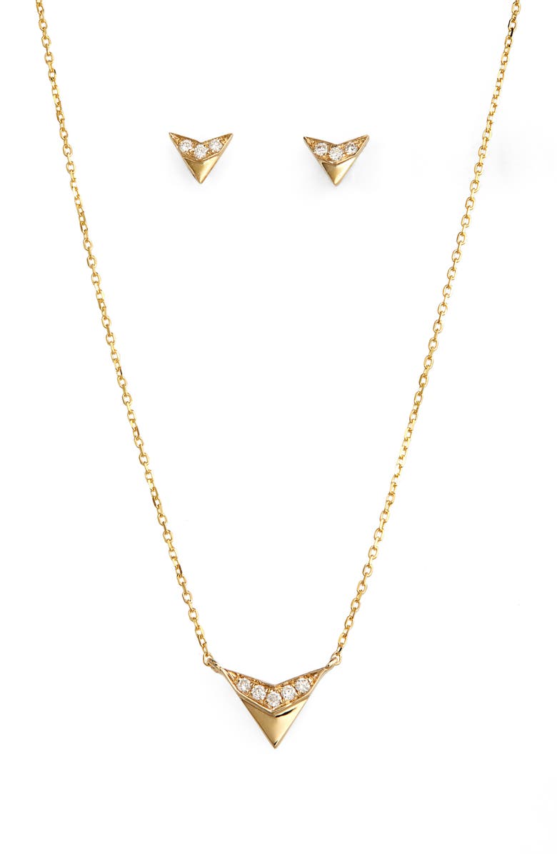 Dana Rebecca Designs Emily Sarah Diamond Arrow Studs & Necklace Set, Main, color,