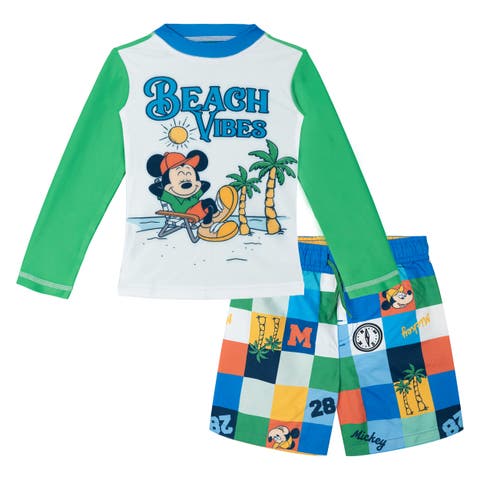 Mickey Mouse Swimwear 2-Piece Rash Guard and Swim Trunks Set (Toddler & Little Kid)