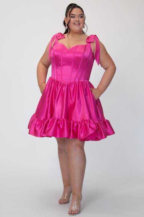 Plus Size Satin Corset Homecoming Dress with Ruffle
