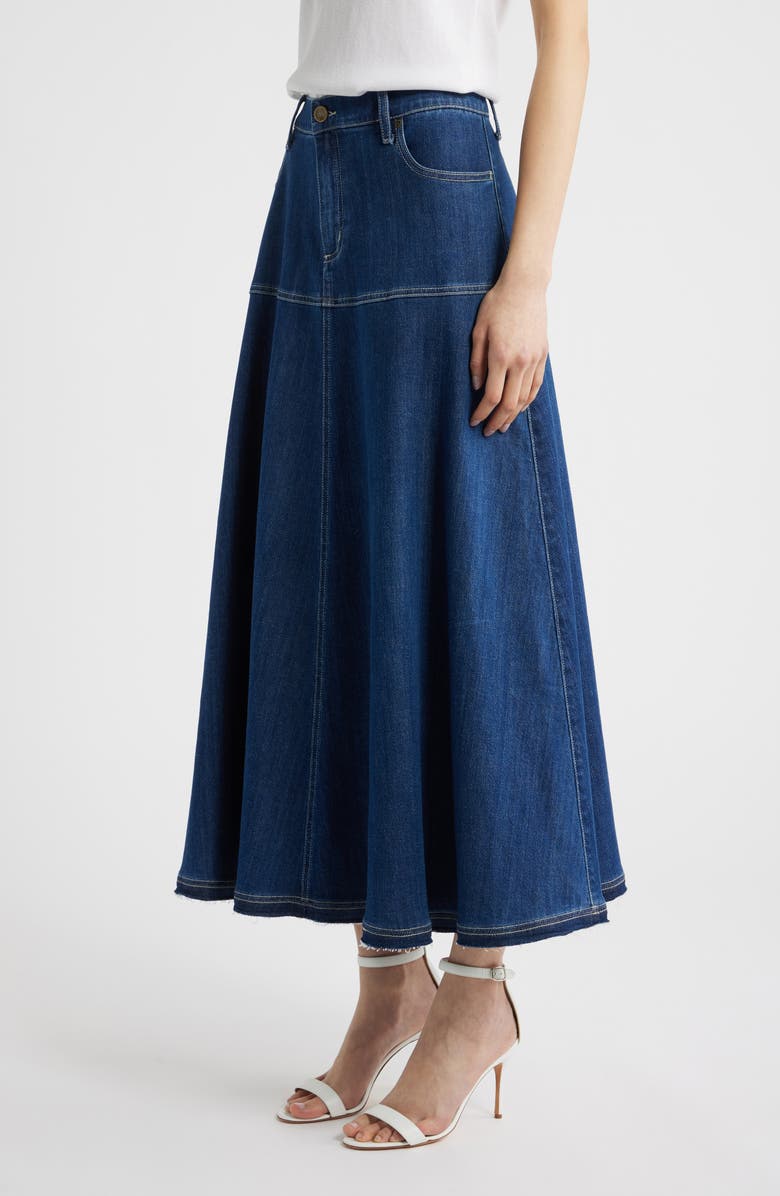 KOBI HALPERIN Ysabelle Raw Release Hem Denim Skirt, Alternate, color, Medium Indigo