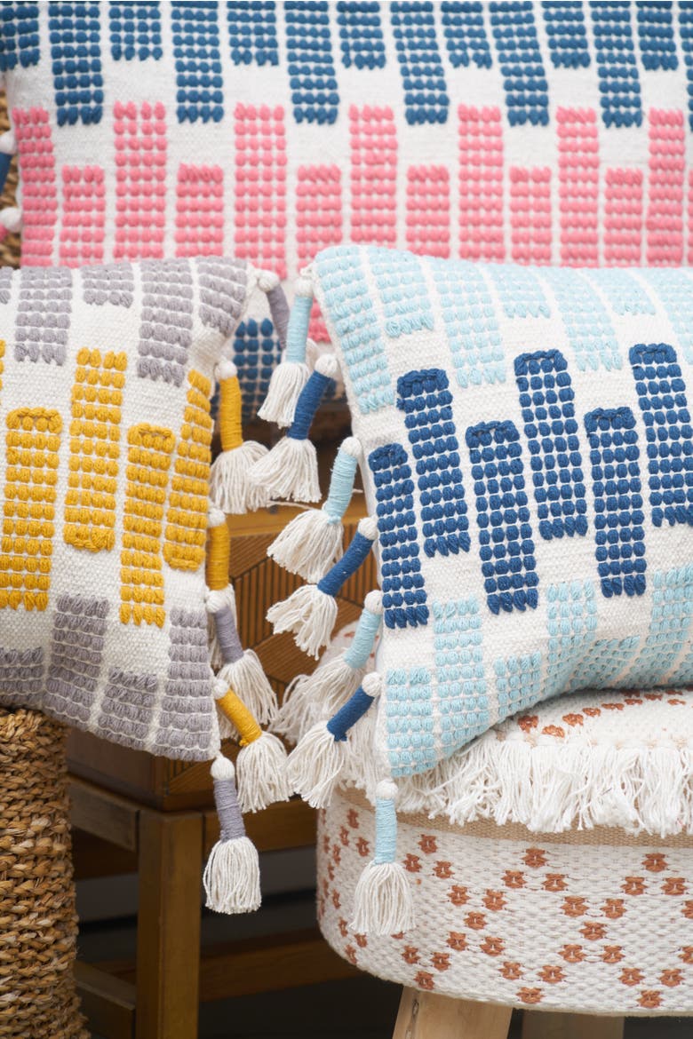 Bethel Hand Woven Geometric Cotton Decorative Throw Pillow, Alternate, color, Blue