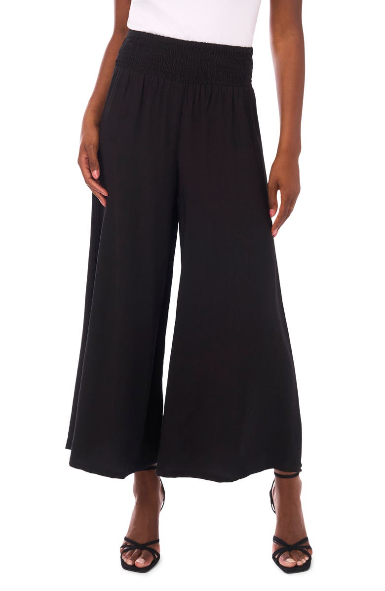 Vince Camuto Smocked Waist Wide Leg Pants, Main, color, Rich Black