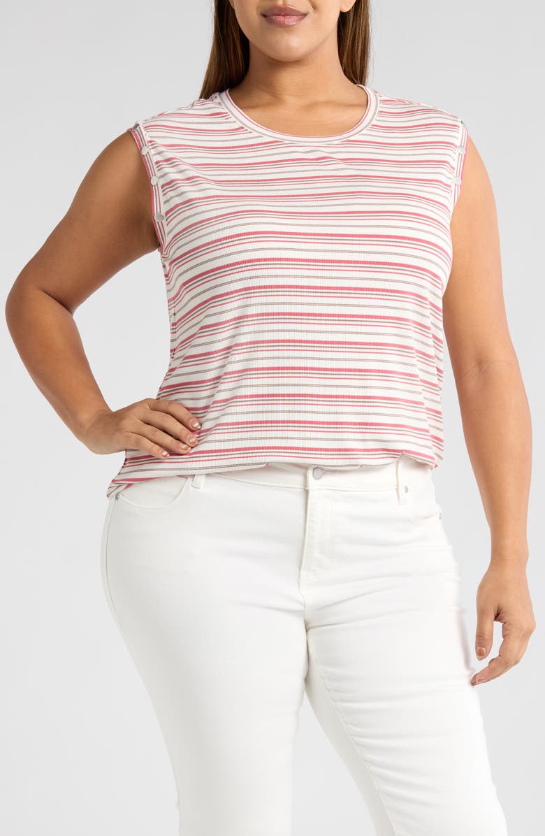 Liverpool Los Angeles Sleeveless Rib Top, Main, color, Pink Multi Stripe