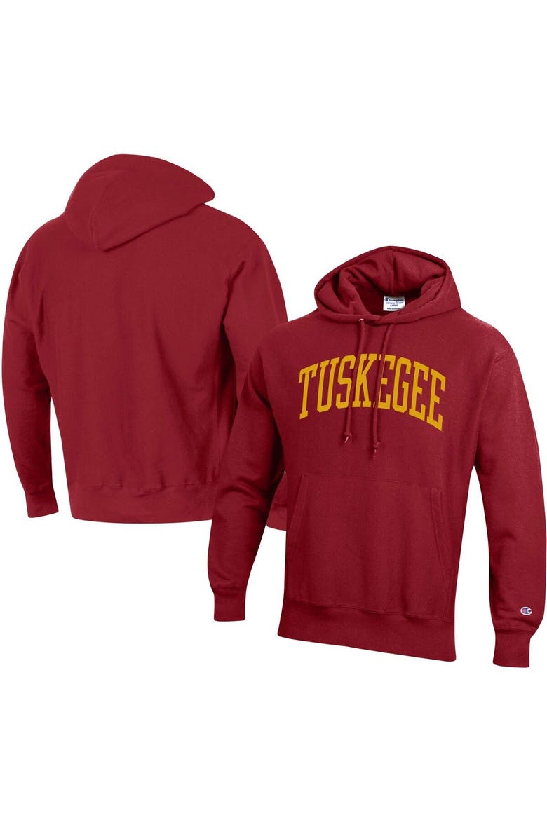 Men's Champion Crimson Tuskegee Golden Tigers Tall Arch Pullover Hoodie, Main, color, Crimson