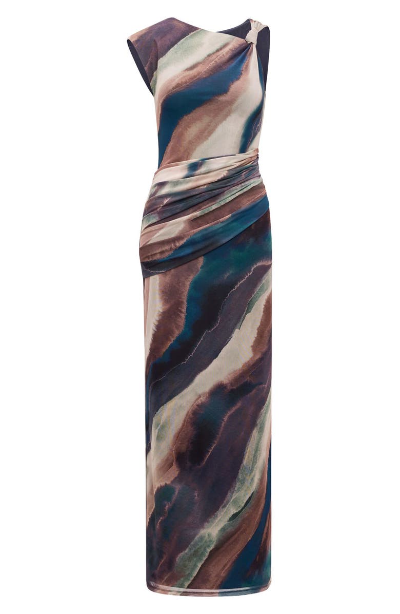 Ever New Karina Knotted One Shoulder Mesh Maxi Dress, Alternate, color, Maren Abstract