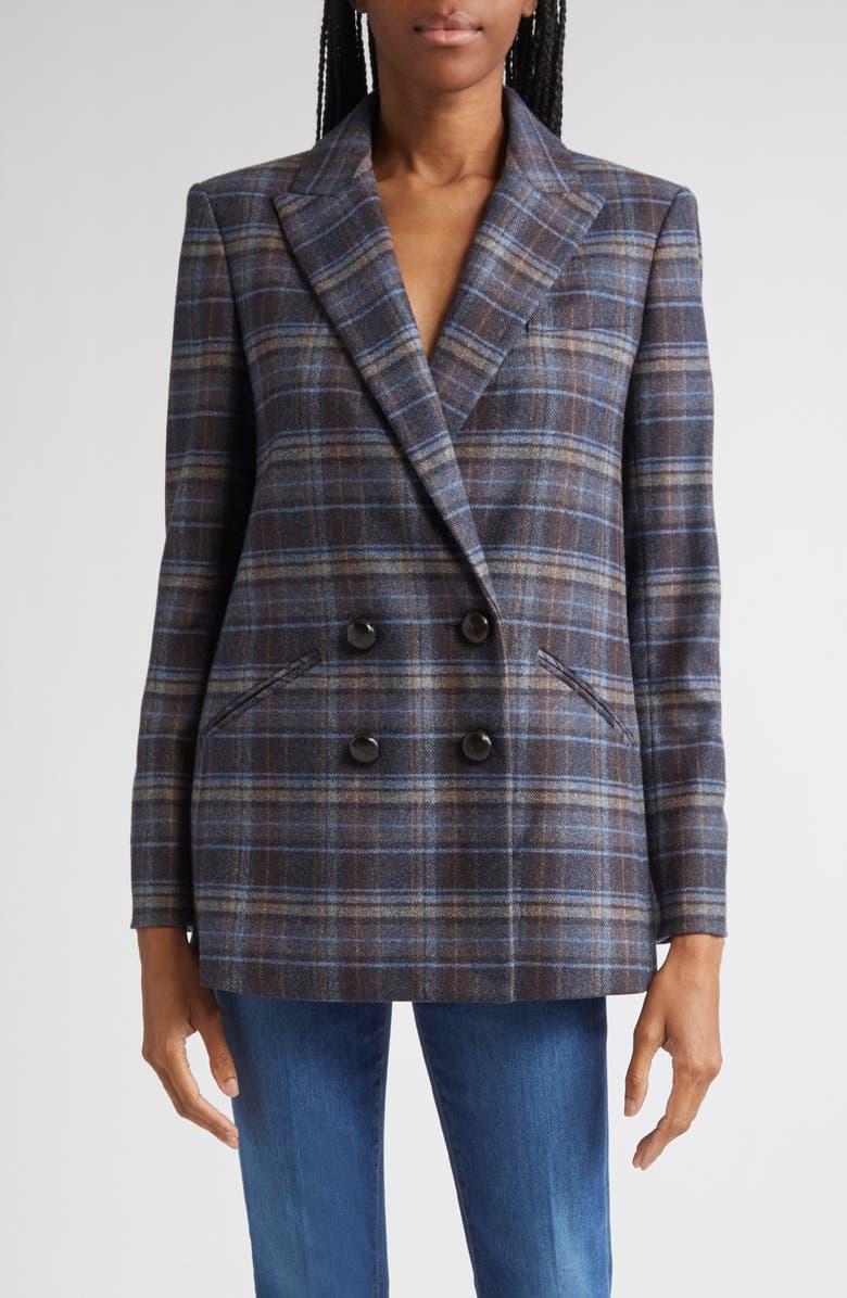 Veronica Beard Oria Plaid Wool Blend Dickey Jacket, Main, color, Blue Multi