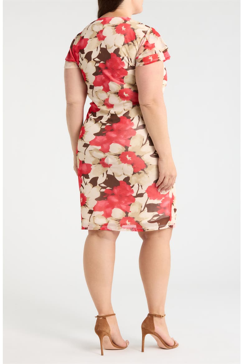 Flutter Sleeve Wrap Dress, Alternate, color, WHITE DOVE MULTI