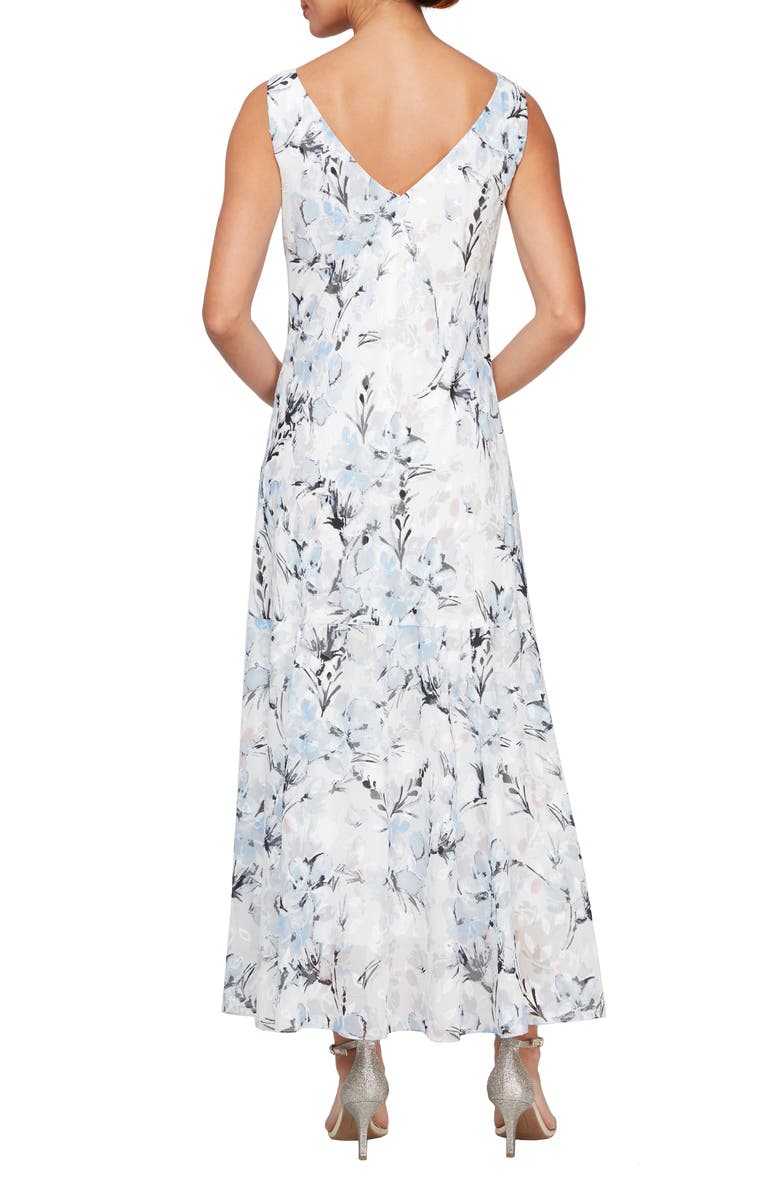 Alex Evenings Floral Cowl Neck Sleeveless Midi Dress & Shawl, Alternate, color, 