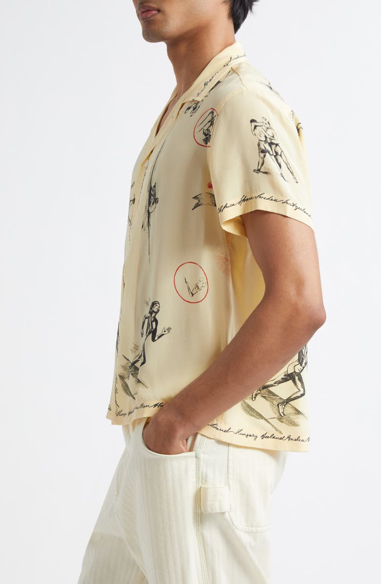 Bode Games Silk Camp Shirt, Alternate, color, Yellow