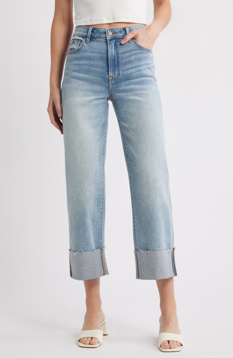 HIDDEN JEANS Cuffed High Waist Wide Leg Jeans, Main, color, Med.wash