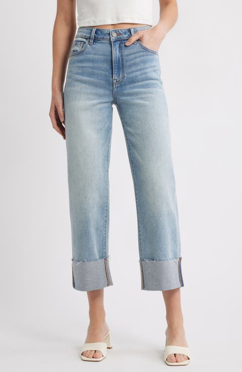 Cuffed High Waist Wide Leg Jeans