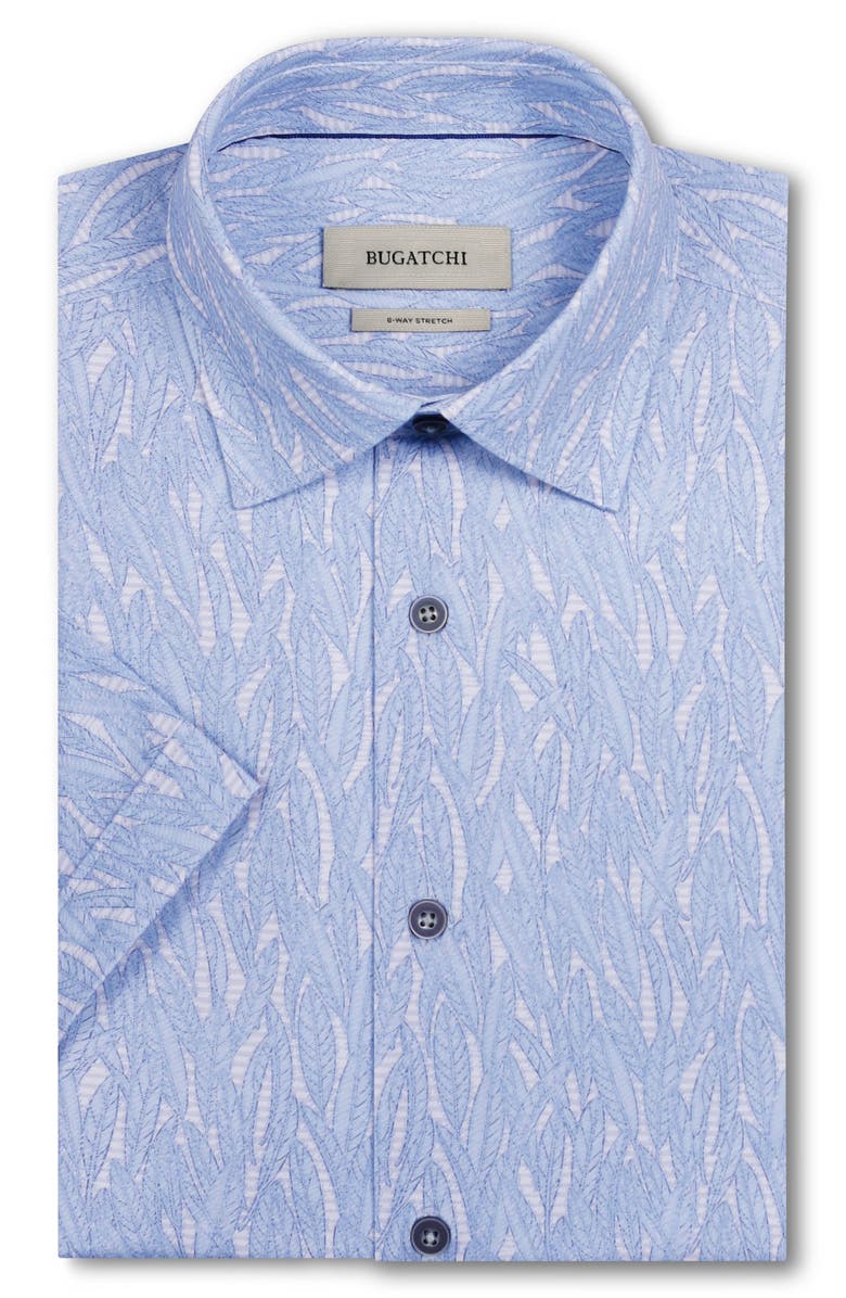 Bugatchi Miles OoohCotton<sup>®</sup> Leaf Print Short Sleeve Button-Up Shirt, Alternate, color, Air Blue