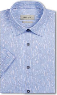 Bugatchi Miles OoohCotton® Leaf Print Short Sleeve Button-Up Shirt