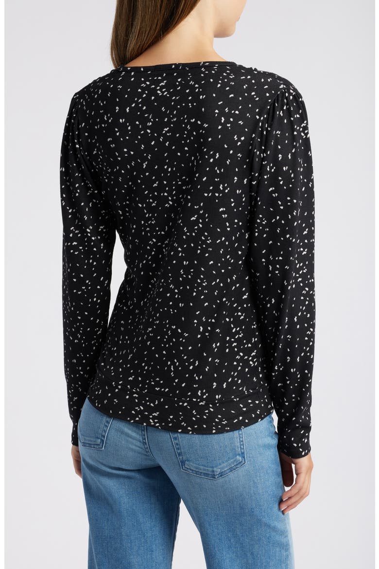 Dot Print Faux Tie Wrap Top, Alternate, color, BLACK/ NAT