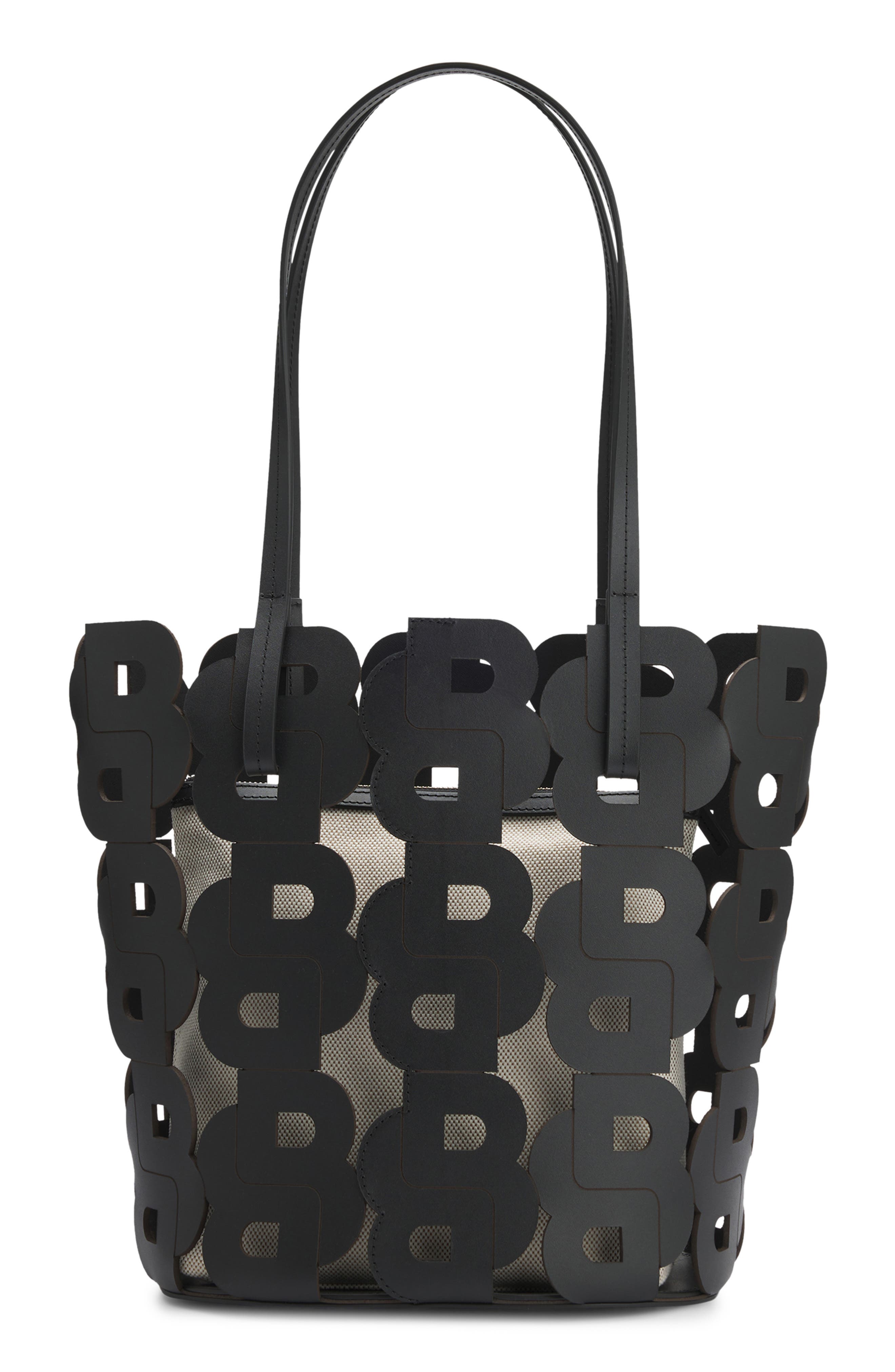 BOSS Double B Monogram Leather Tote, Alternate, color, Black