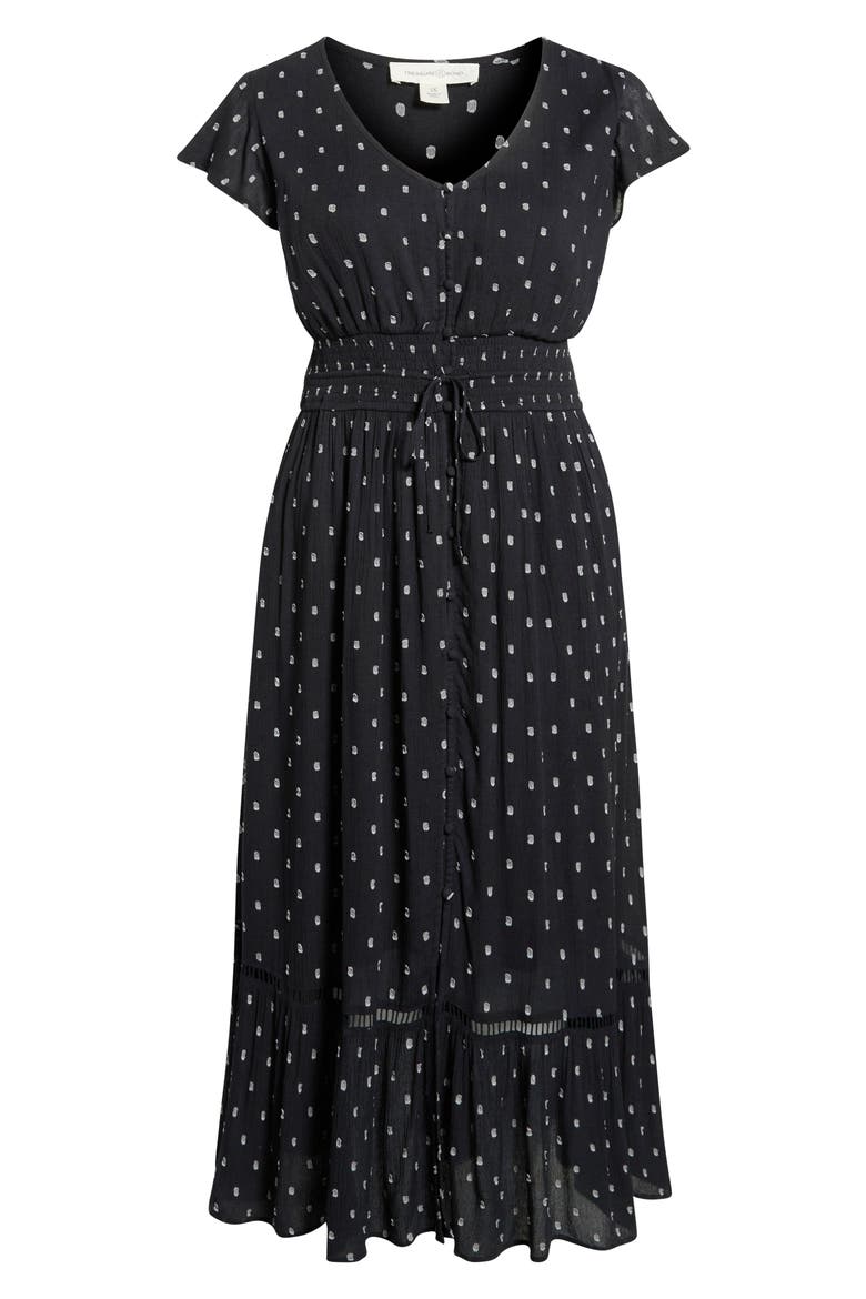 Smocked Dobby Maxi Dress, Alternate, color, BLACK- IVORY DOBBY DOT