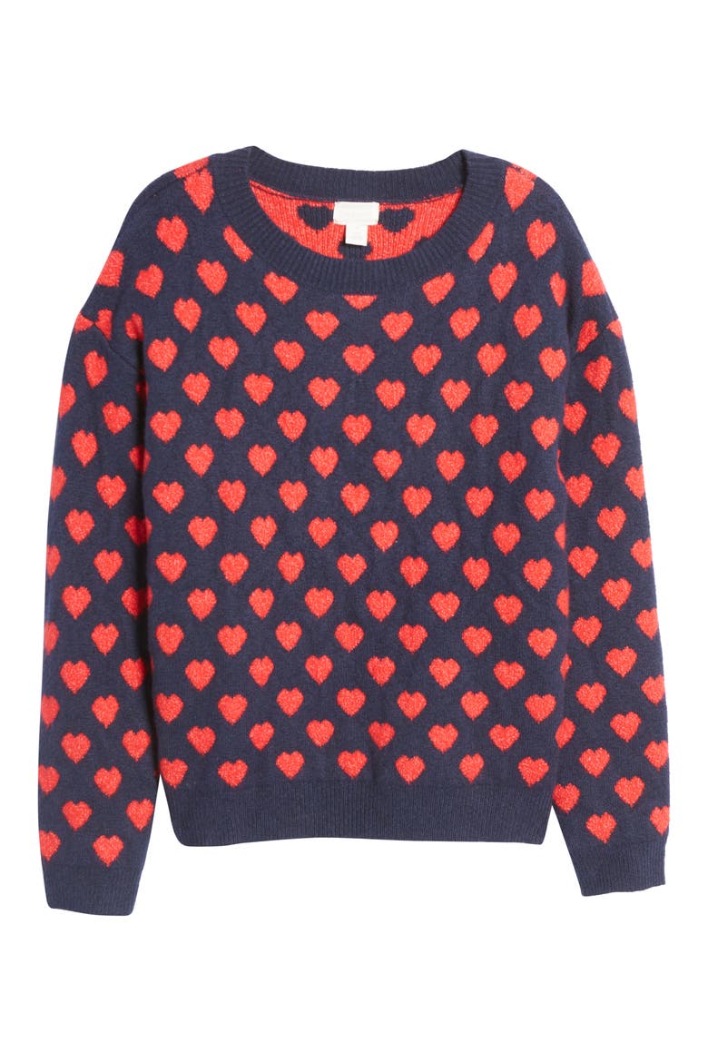 Heart Pattern Crewneck Sweater, Alternate, color, NAVY- RED HEART PATTERN