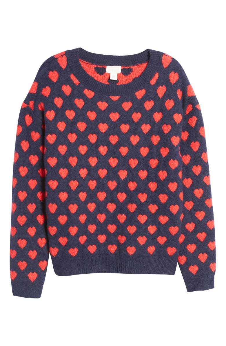 Caslon<sup>®</sup> Heart Pattern Crewneck Sweater, Alternate, color, 