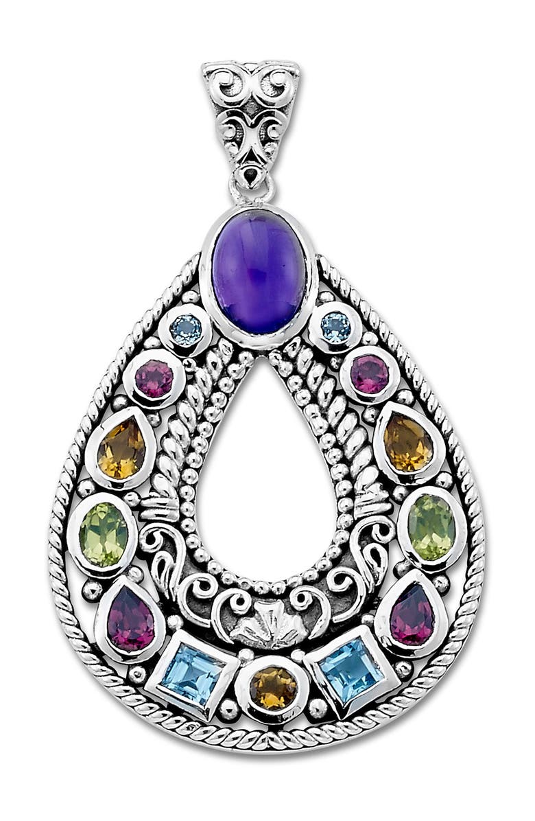 SAMUEL B. Sterling Silver Multi Color Stone Tear Drop Pendant, Main, color,