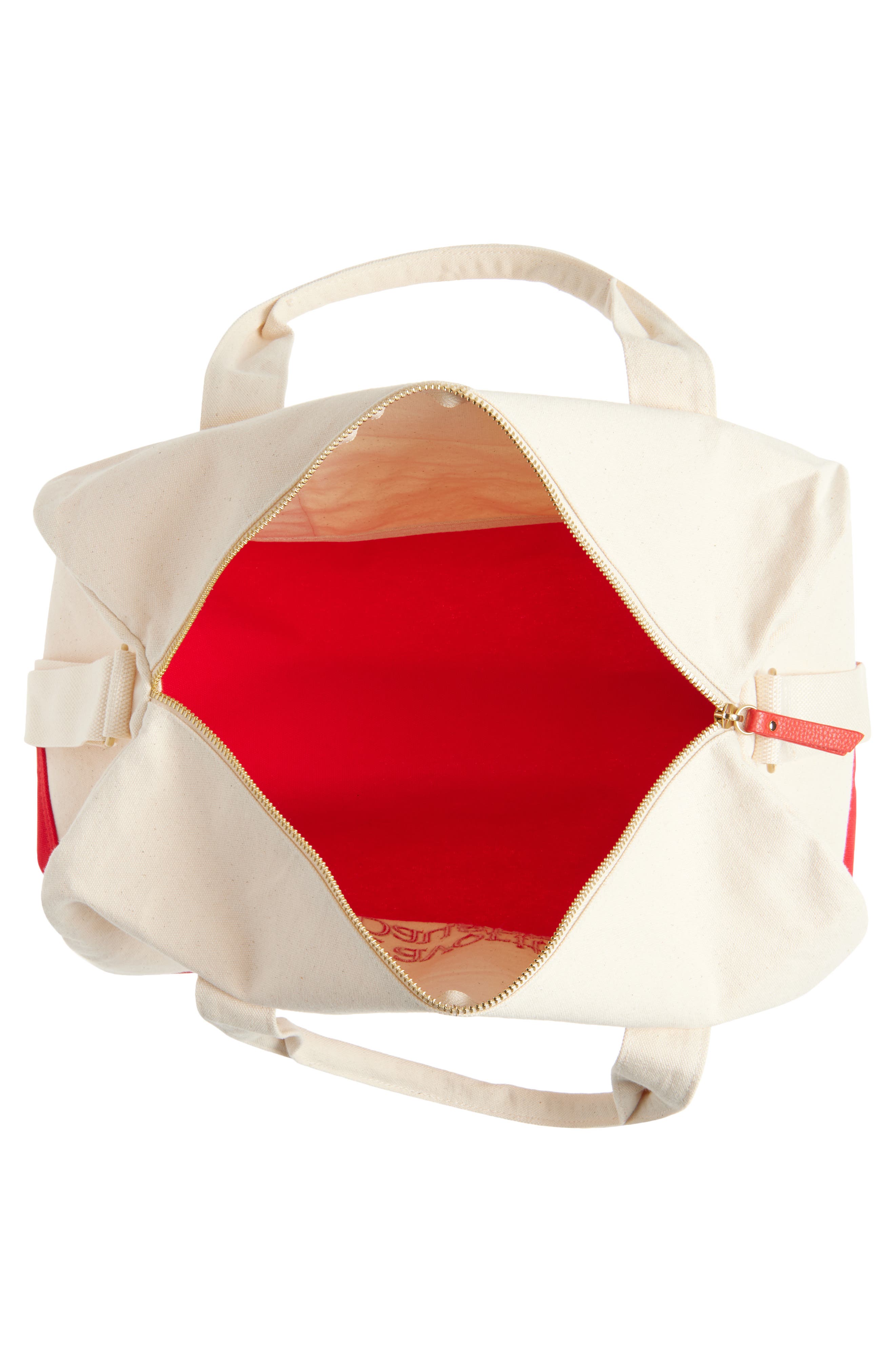 Logo Embroidered Canvas Duffle Bag, Alternate, color, NATURAL TRUE RED