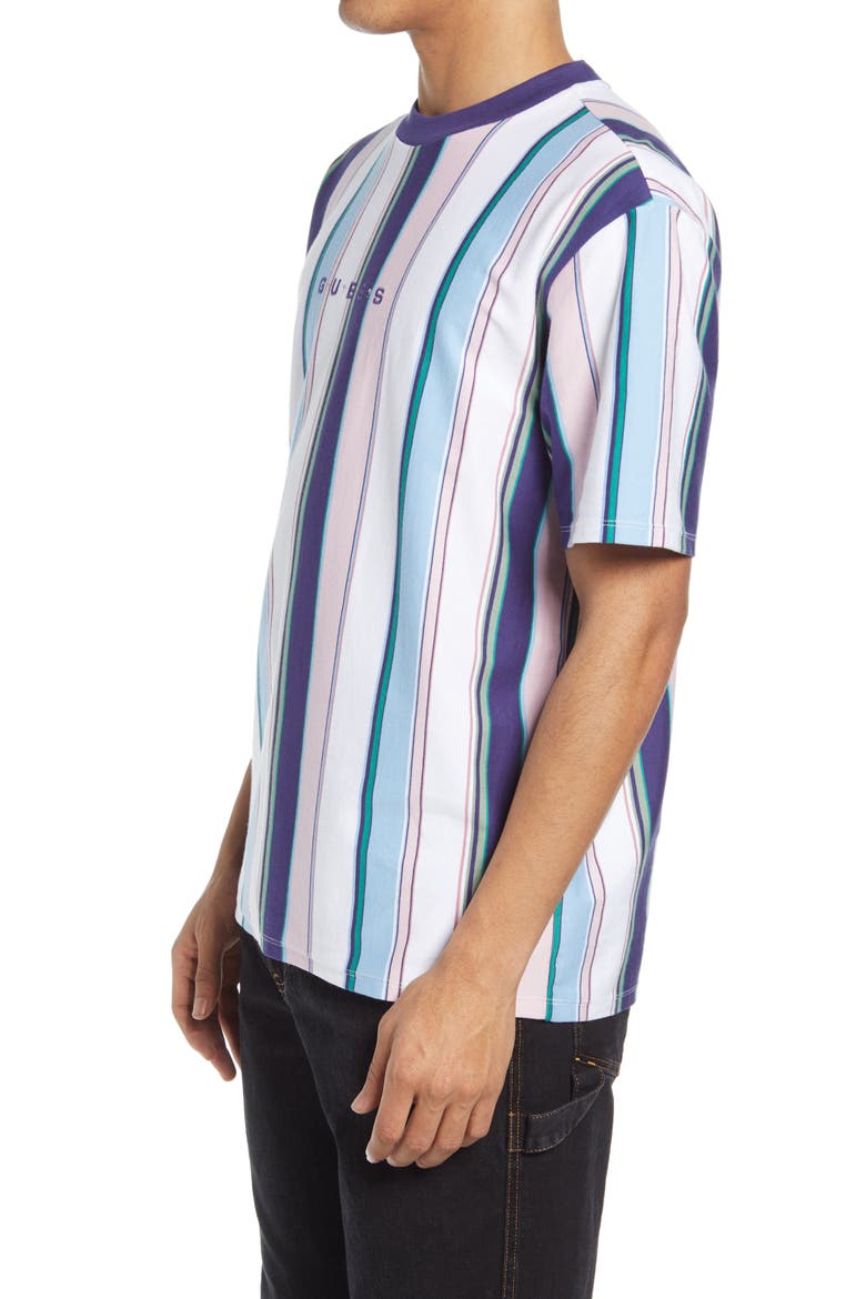 Men's Vertical Stripe Embroidered Logo T-Shirt, Alternate, color, SUNDOWN BLUE STRIPE