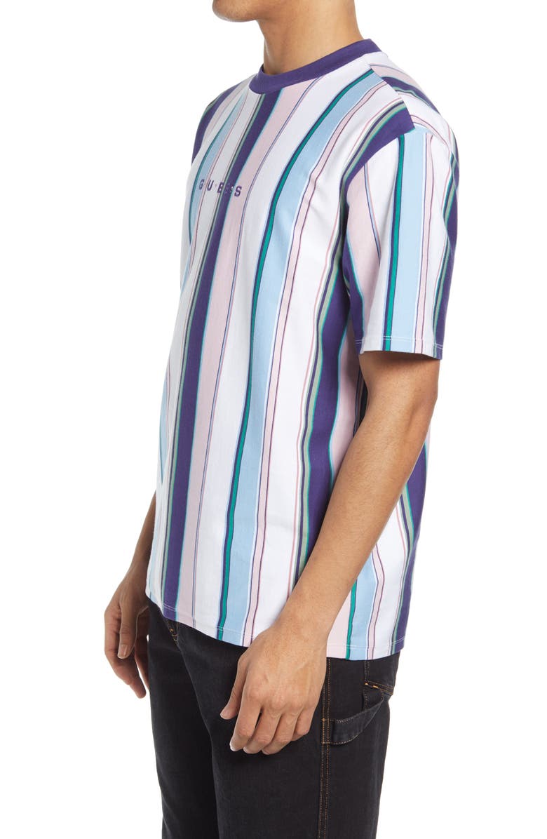 GUESS Men's Vertical Stripe Embroidered Logo T-Shirt, Alternate, color, 