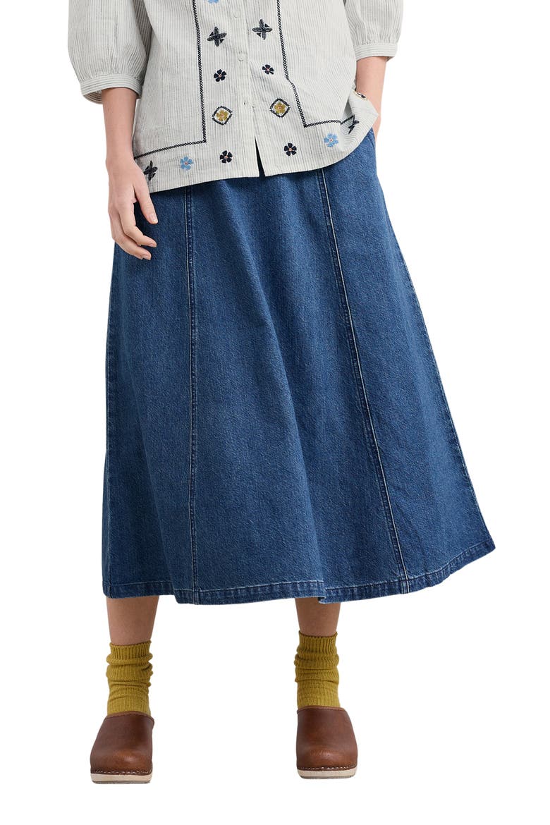 Restharrow Cotton & Linen A-Line Denim Skirt, Main, color, MID WASH