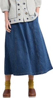 Seasalt Cornwall Restharrow Cotton & Linen A-Line Denim Skirt