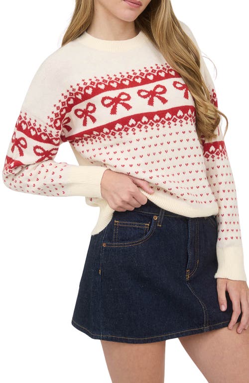 Blu Pepper Bow Crewneck Sweater In White