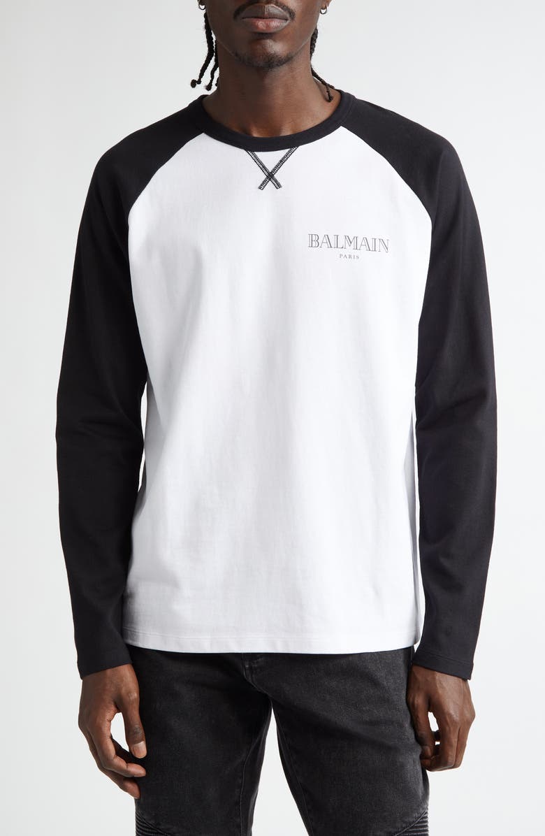 Balmain Lips Print Logo Raglan Sleeve Organic Cotton T-Shirt, Main, color, 