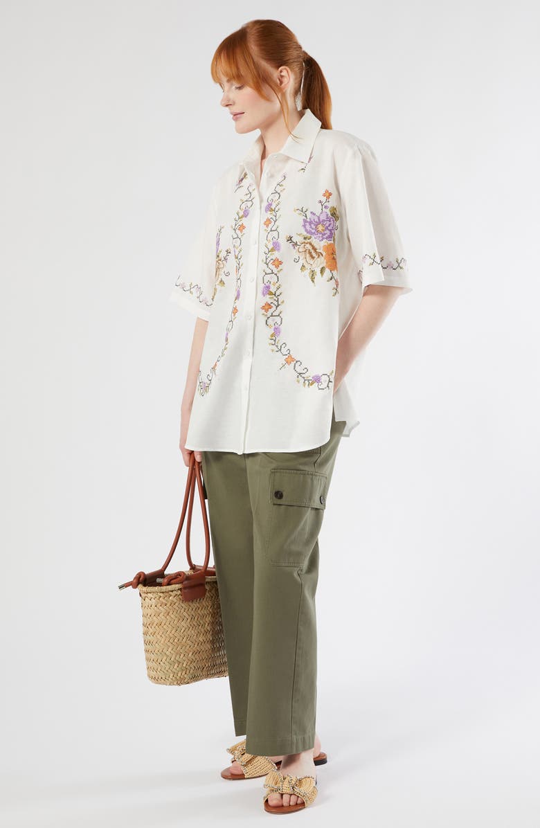Marina Rinaldi Emblema Woven Shirt, Alternate, color, Ivory