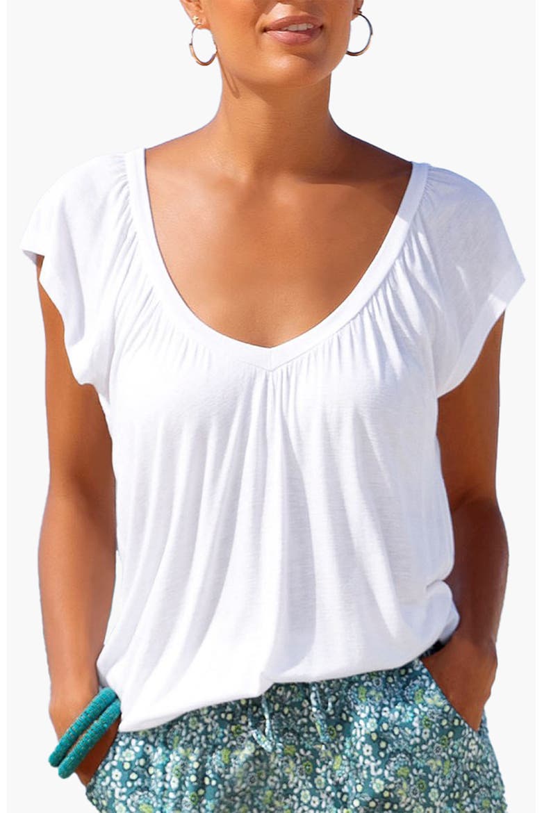 Casual V-Neck Top, Main, color, White