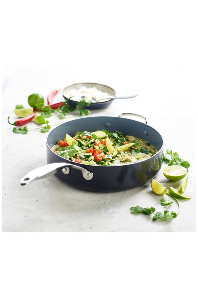 Valencia 4 1/2-Quart Anodized Aluminum Ceramic Nonstick Sauté Pan with Glass Lid, Alternate, color, BLACK