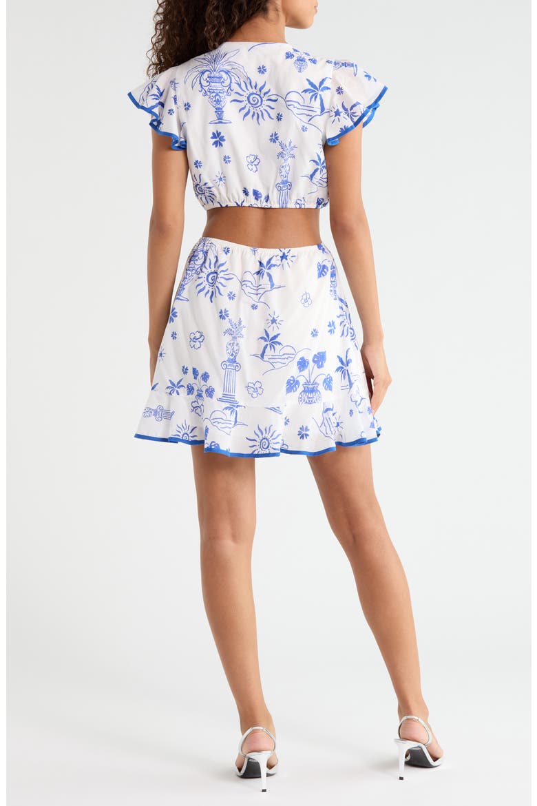Alvina Tropical Print Cutout Detail Cotton Minidress, Alternate, color, BLUE-WHITE