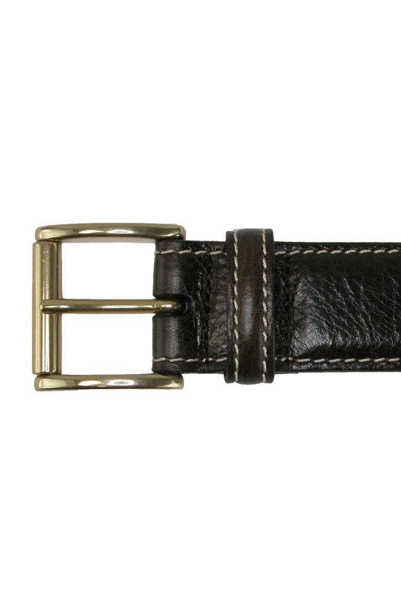 CrookhornDavis Men's Mignon Garrison Grain Calfskin Feather Edge Belt, Alternate, color, Dark Brown
