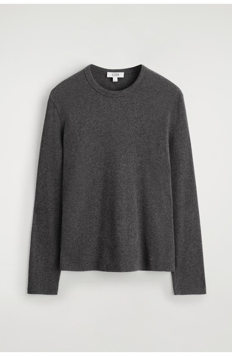 COS Slim Ribbed Cotton Long-Sleeved T-Shirt, Alternate, color, Dark-Gray Mélange