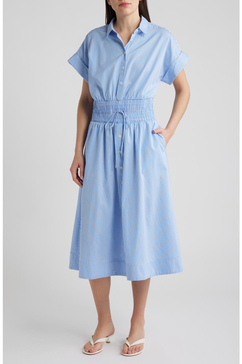 Stripe Smocked Waist Cotton Midi Dress, Alternate, color, ASTER