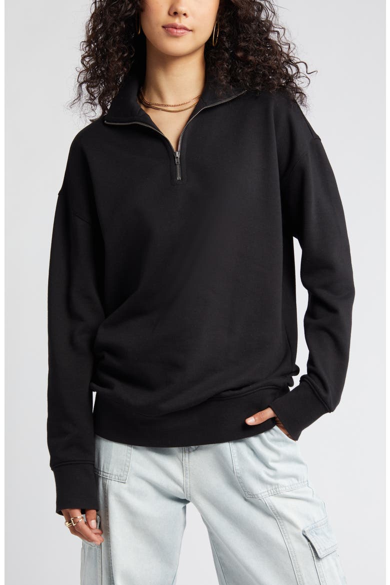 Oversize Quarter Zip Sweatshirt, Alternate, color, BLACK JET