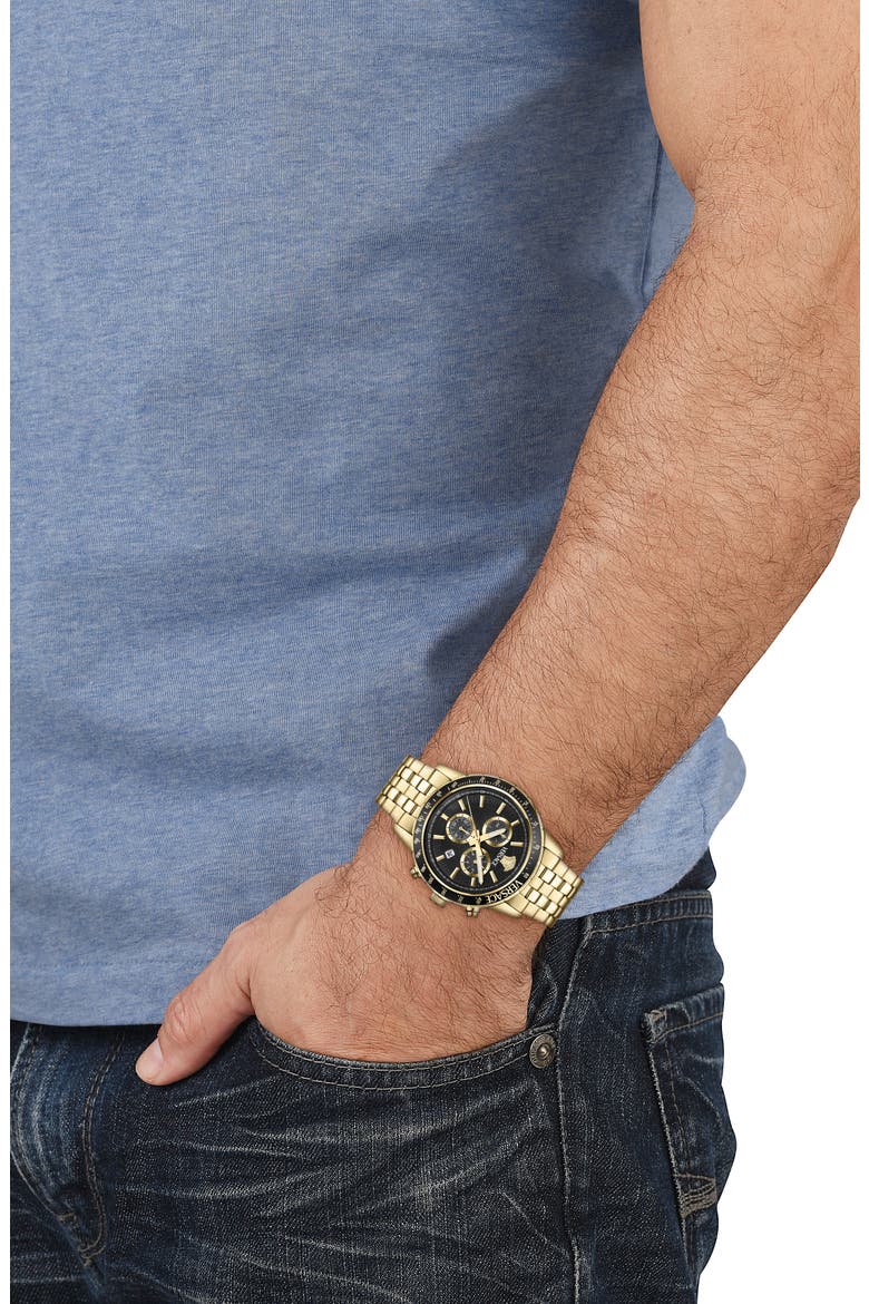 Sport Chronograph Bracelet Watch, 44mm, Alternate, color, GOLD/ BLACK
