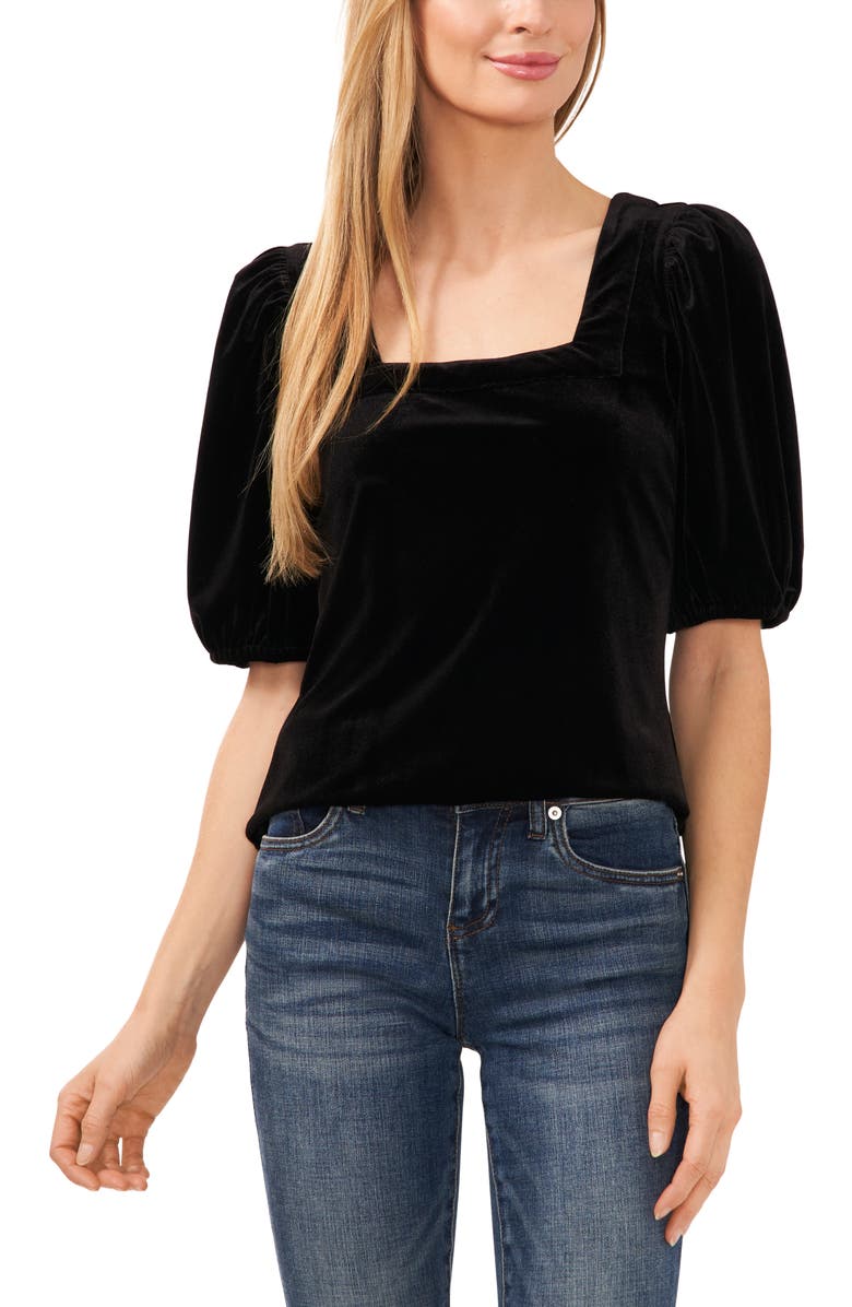 CeCe Square Neck Stretch Velvet Top, Main, color,