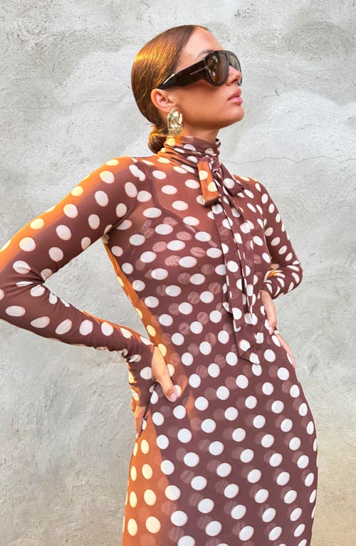 Afrm Bryony Long Sleeve Polka Dot Mesh Dress In Burgundy