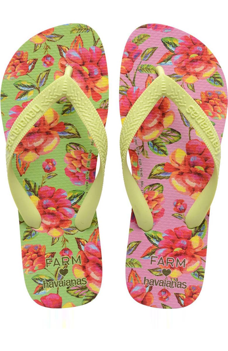 Havaianas x FARM Rio Neon Floral Flip Flop, Alternate, color, Matcha Green
