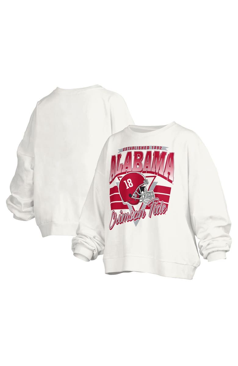 PRESSBOX Women's Pressbox White Alabama Crimson Tide Janice Retro Logo Oversized Pullover Sweatshirt, Alternate, color, White