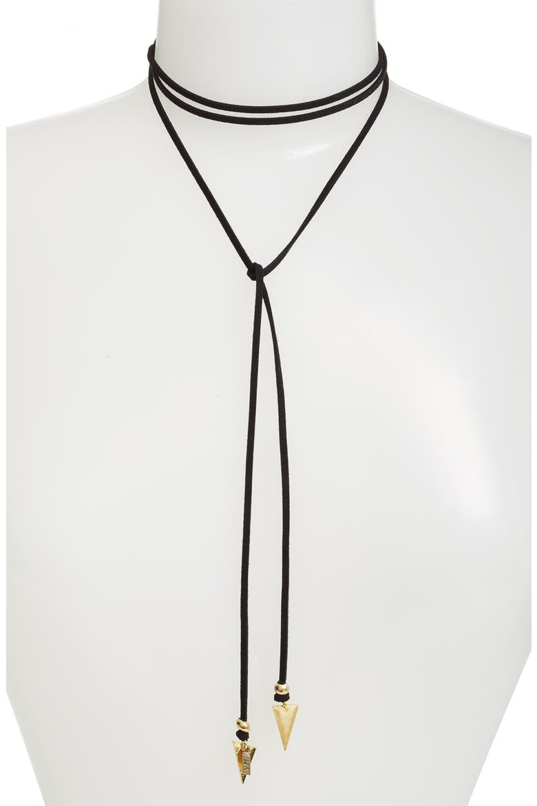 'Arrow' Faux Suede Lariat Choker, Main, color, GOLD