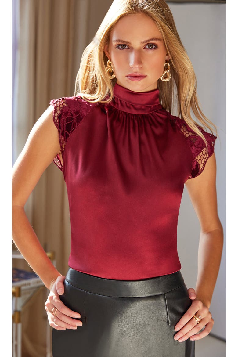 Rachel Velvet Lace Halter Blouse, Alternate, color, Crimson